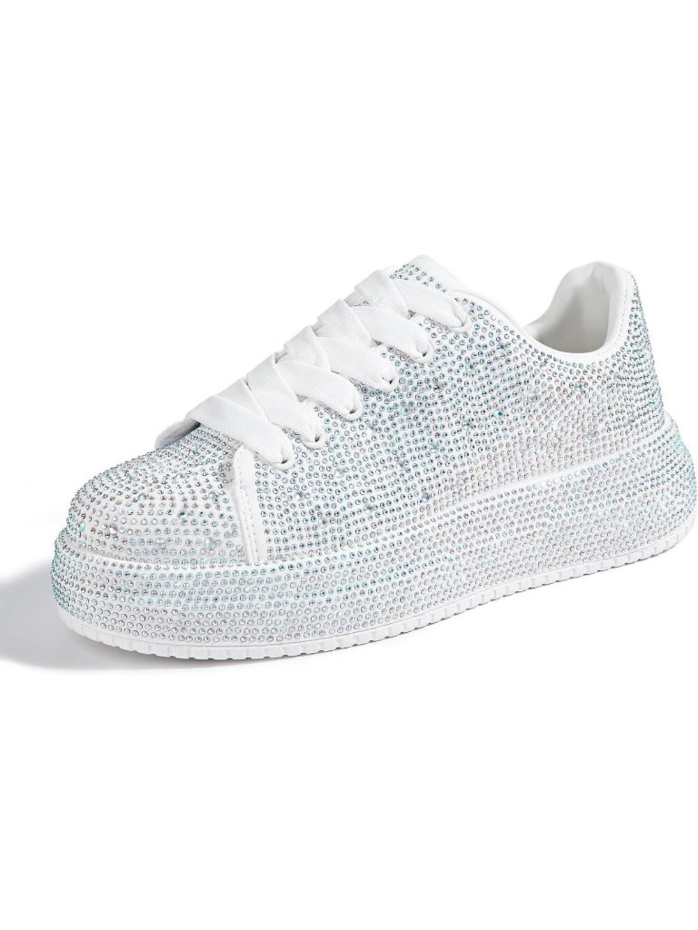 Women's White Sparkly Glitter Bling Rhinestone Platform Fashion Walking Sneakers